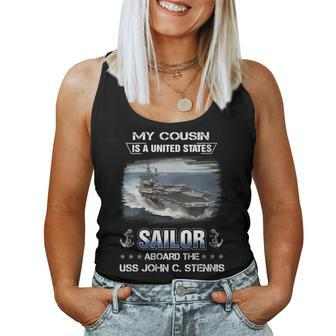 Womens My Cousin Is A Sailor Aboard The Uss John C Stennis Cvn 74 Women Tank Top Basic Casual Daily Weekend Graphic - Seseable
