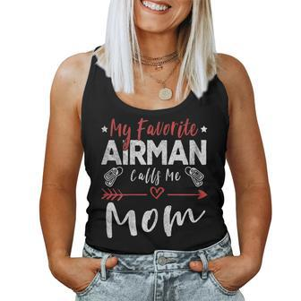 Womens My Favorite Airman Calls Me Mom Air Force Soldier Mom Women Tank Top Basic Casual Daily Weekend Graphic - Seseable
