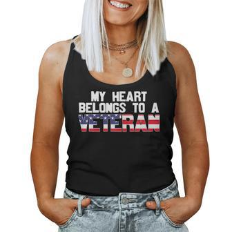 Womens My Heart Belongs To A Veteran Awesome Veteran Day Design Women Tank Top Basic Casual Daily Weekend Graphic - Seseable