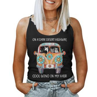 Womens On A Dark Desert Highway Cat Feel Cool Wind In My Hair Gift Women Tank Top Basic Casual Daily Weekend Graphic - Seseable