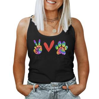 Womens Peace Love Dogs Paws Tie Dye Rainbow Animal Rescue Womens Women Tank Top Basic Casual Daily Weekend Graphic - Seseable