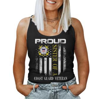 Womens Proud Sister Of A Coast Guard Veteran With American Flag Women Tank Top Basic Casual Daily Weekend Graphic - Seseable