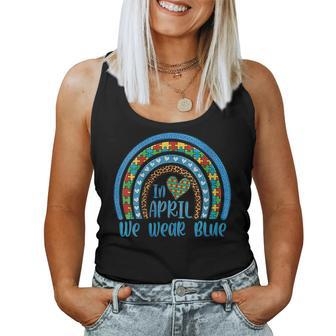 Womens Puzzle Rainbow In April We Wear Blue  Autism Awareness  Women Tank Top Basic Casual Daily Weekend Graphic