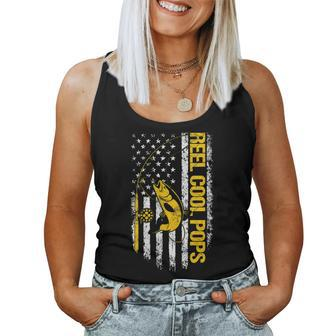 Womens Reel Cool Pops Fishing Dad Joke Usa Flag Fathers Day Women Tank Top Basic Casual Daily Weekend Graphic - Thegiftio