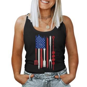 Womens Us Flag Bbq Barbecue Grilling Fathers Day Memorial Day Women Tank Top Basic Casual Daily Weekend Graphic - Thegiftio UK