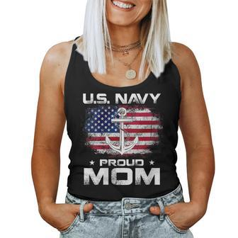 Womens US Navy Proud Mom With American Flag Gift Veteran Day Women Tank Top Basic Casual Daily Weekend Graphic - Seseable