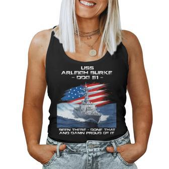 Womens Uss Arleigh Burke Ddg-51 Destroyer Ship Usa Flag Veteran Day Women Tank Top Basic Casual Daily Weekend Graphic - Seseable