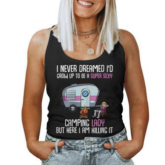 Womens Vintage Happy Camper Super Sexy Lady Killing It Cam Women Tank Top Basic Casual Daily Weekend Graphic - Seseable