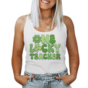 One Lucky Teacher Retro Groovy Shamrock St Patricks Day  Women Tank Top Basic Casual Daily Weekend Graphic