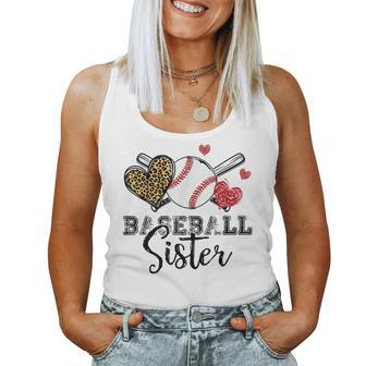Baseball Sister Leopard Heart Funny Mothers Day Girls Womens Women Tank Top Basic Casual Daily Weekend Graphic - Seseable