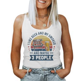 I Like Beer And My Smoker And Maybe 3 People Wine Vintage Women Tank Top | Mazezy