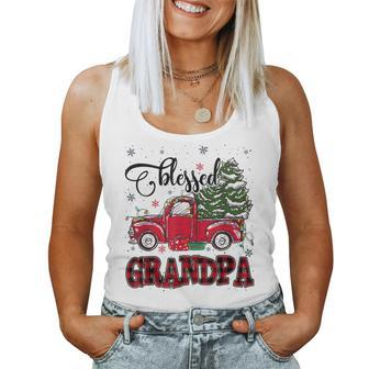 Blessed Grandpa Plaid Red Truck Tree Lights Christmas Pajama Women Tank Top | Mazezy