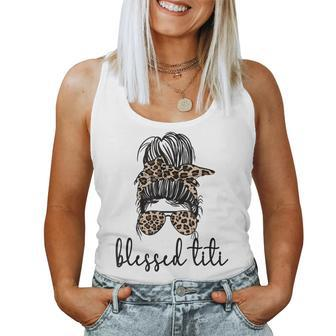 Blessed Titi Aunt Messy Bun Titi Auntie Mothers Day Women Tank Top Basic Casual Daily Weekend Graphic - Thegiftio UK