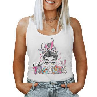 Bunny Messy Bun Easter Teacher Easter Day Girls Women Women Tank Top Basic Casual Daily Weekend Graphic - Seseable