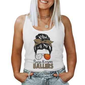 Busy Raising Ballers Basketball And Volleyball Mom Messy Bun Women Tank Top | Mazezy