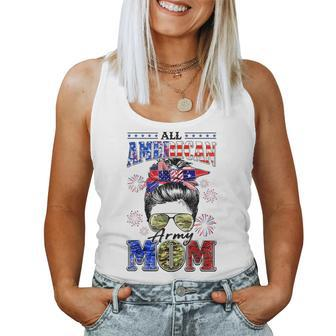 Camo All American Army Mom Messy Bun Happy 4Th Of July Women Tank Top | Mazezy