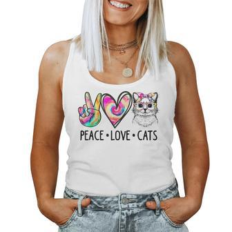Cat Rescue Adopt A Cat Cat Mom Tie Dye Peace Love Cat Women Tank Top | Mazezy