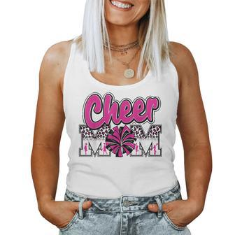 Cheer Mom Hot Pink Black Leopard Letters Cheer Pom Poms Women Tank Top | Mazezy