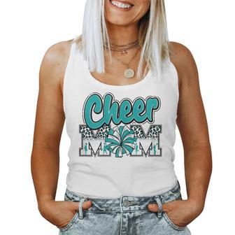 Womens Cheer Mom Teal Leopard Letters Cheer Pom Poms Women Tank Top | Mazezy