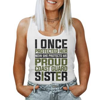 Coast Guard Now She Protects Me Proud Coast Guard Sister Women Tank Top Basic Casual Daily Weekend Graphic - Seseable