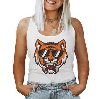 Cool Growling Mouth Open Bengal Tiger With Sunglasses Women Tank Top | Mazezy