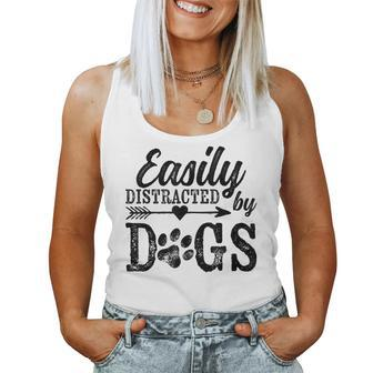 Easily Distracted By Dogs Funny Vintage Dog Lover Mom Saying Women Tank Top Basic Casual Daily Weekend Graphic - Seseable