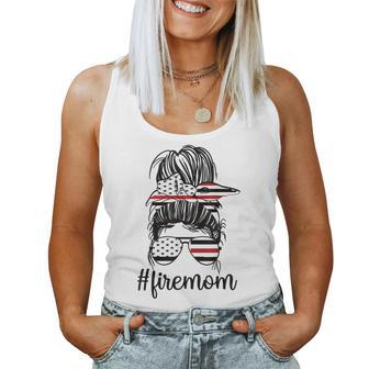Firefighter Mom Messy Bun Fire Mom Mother Thin Red Line Women Tank Top Basic Casual Daily Weekend Graphic - Thegiftio UK