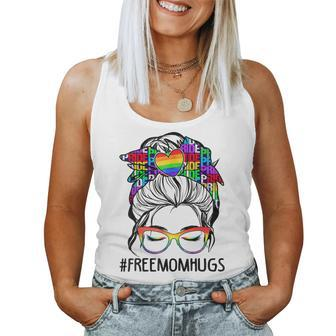 Free Mom Hugs Messy Bun Lgbt Pride Rainbow Women Tank Top | Mazezy