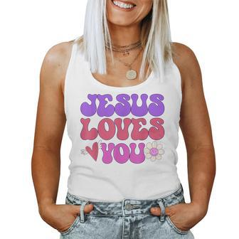 Groovy Christian Jesus Loves You 70S Hippie Women Tank Top | Mazezy