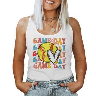 Groovy Softball Game Day Team Sports Softball Mom Game Day Women Tank Top | Mazezy