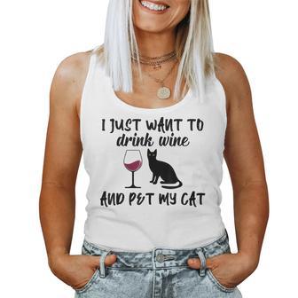 I Just Want To Drink Wine And Pet My Cat Funny Cats Lovers Women Tank Top Basic Casual Daily Weekend Graphic | Seseable CA
