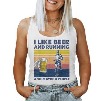 I Like Beer And Running And Maybe 3 People Vintage Gift Women Tank Top Basic Casual Daily Weekend Graphic - Seseable