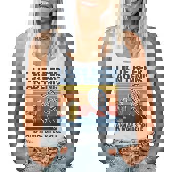 I Like Beer And Tennis And Maybe 3 People Vintage Women Tank Top Basic Casual Daily Weekend Graphic | Seseable CA