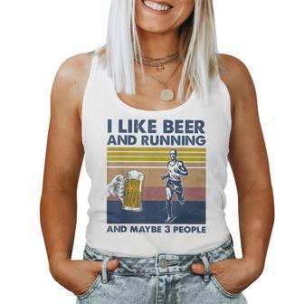 I Like Beer Drinking & Running & Maybe 3 People Drinker Women Tank Top Basic Casual Daily Weekend Graphic - Seseable