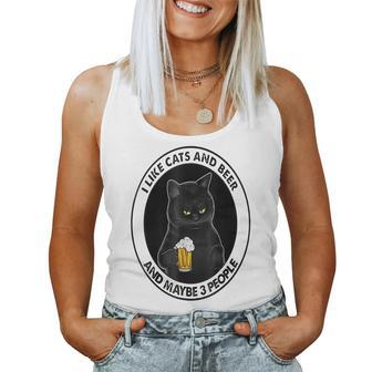 I Like Beer My Cat And Maybe 3 People Cat Lovers Women Tank Top Basic Casual Daily Weekend Graphic - Seseable