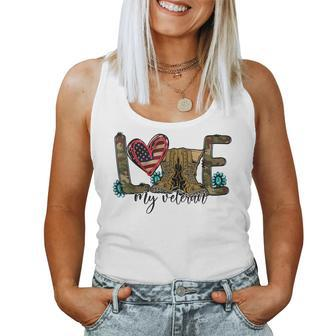 I Love My Veteran Camouflage Usa Flag Military Army Wife Women Tank Top Basic Casual Daily Weekend Graphic - Seseable