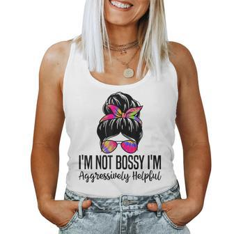 Im Not Bossy Im Aggressively Helpful Funny Women Messy Bun Women Tank Top Basic Casual Daily Weekend Graphic - Thegiftio UK