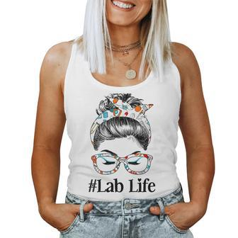Womens Lab Life Messy Hair Woman Bun Healthcare Worker Women Tank Top | Mazezy