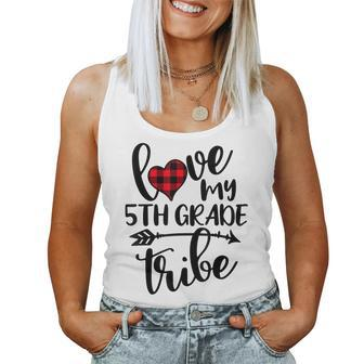 Love My 5Th Grade Tribe Teacher Job Pride Buffalo Plaid Women Tank Top | Mazezy
