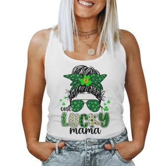One Lucky Mama St Patricks Day Mom Mother Shamrock Bleached  Women Tank Top Basic Casual Daily Weekend Graphic