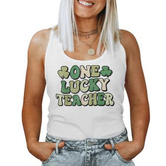 One Lucky Teacher Groovy Retro Teacher St Patricks Day Women Tank Top | Mazezy