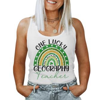 One Lucky Teacher Rainbow St Patricks Day Geography Teacher Women Tank Top Basic Casual Daily Weekend Graphic - Seseable