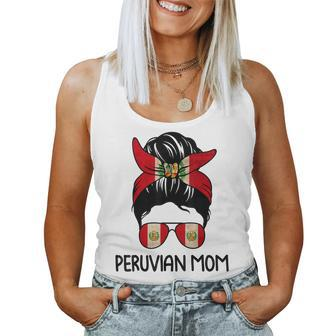 Peruvian Mom Messy Bun Sunglasses Flag Women Tank Top | Mazezy