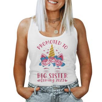 Promoted To Big Sister Coming 2023 Face Unicorn Baby Shower Women Tank Top | Mazezy