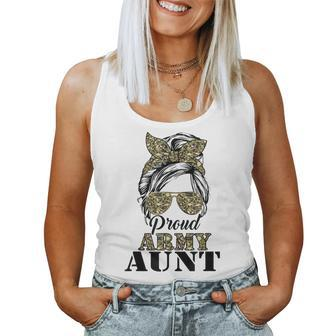 Proud Army Aunt Camouflage Messy Bun Soldier Mothers Day Women Tank Top Basic Casual Daily Weekend Graphic - Seseable