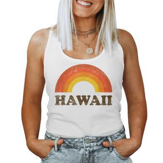 Retro Vintage Hawaii Souvenir 70S Distressed Rainbow Women Tank Top | Mazezy