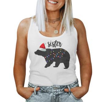 Sister Bear Santa Hat Christmas Pajamas Group Family Lights Women Tank Top | Mazezy