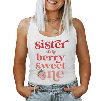 Sister Of The Berry Sweet One Strawberry First Birthday 1St Women Tank Top Basic Casual Daily Weekend Graphic - Seseable