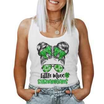 StPatricks Day Messy Bun For Girls Little Miss Shenanigans Women Tank Top Basic Casual Daily Weekend Graphic - Seseable