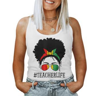 Teacher Life African Women Messy Bun Black History Month Women Tank Top Basic Casual Daily Weekend Graphic - Seseable